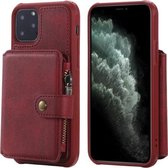 Voor iPhone 11 Pro Gesp Rits Schokbestendig Beschermhoes met Houder & Kaartsleuven & Portemonnee & Lanyard & Fotolijsten (Rood)