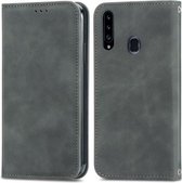 Voor Samsung Galaxy A20s Retro Skin Feel Business Magnetische Horizontale Flip Leren Case met Houder & Kaartsleuven & Portemonnee & Fotolijst (Grijs)