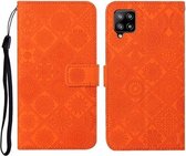 Voor Samsung Galaxy A42 5G etnische stijl reliëf patroon horizontale flip lederen tas met houder & kaartsleuven & portemonnee & lanyard (oranje)