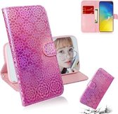 Voor Galaxy S10e Effen Kleur Kleurrijke Magnetische Gesp Horizontale Flip PU Lederen Case met Houder & Kaartsleuven & Portemonnee & Lanyard (Roze)