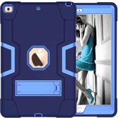 Voor iPad 10.2 contrasterende kleur siliconen + pc combinatie case met houder (marine blauw + blauw)