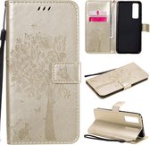 Voor Huawei Nova 7 Tree & Cat reliÃ«fpatroon Horizontale flip lederen tas met houder & kaartsleuven & portemonnee en lanyard (goud)