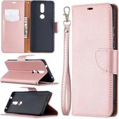 Voor Nokia 2.4 Litchi Textuur Pure Kleur Horizontale Flip Leren Case met Houder & Kaartsleuven & Portemonnee & Lanyard (Rose Goud)