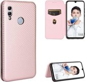 Voor Huawei Honor 10 Lite / P smart (2019) Koolstofvezel Textuur Magnetisch Horizontaal Flip TPU + PC + PU lederen tas met kaartsleuf (roze)