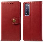 Voor Huawei Nova 7 Pro retro effen kleur lederen gesp telefoonhoes met lanyard & fotolijst & kaartsleuf & portemonnee & standaardfunctie (rood)