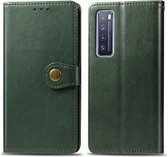 Voor Huawei Nova 7 retro effen kleur lederen gesp telefoonhoes met lanyard & fotolijst & kaartsleuf & portemonnee & standaardfunctie (groen)