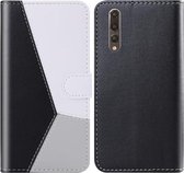 Voor Huawei P20 Pro Tricolor Stitching Horizontale Flip TPU + PU lederen tas met houder & kaartsleuven & portemonnee (zwart)