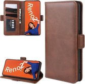 Voor OPPO Reno2 dubbelzijdige magnetische gesp horizontale flip lederen tas met houder & kaartsleuven en portemonnee (bruin)