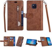 Voor Huawei Mate 20 Pro Multifunctionele Rits Horizontale Flip Leren Case met Houder & Portemonnee & 9 Kaartsleuven & Lanyard (Bruin)