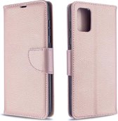 Voor Galaxy A71 Litchi Texture Pure Color Horizontale Flip PU lederen tas met houder & kaartsleuven & portemonnee & Lanyard (Rose Gold)