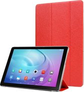 Horizontale leren flip-case met zijdetextuur en drie-uitklapbare houder voor Galaxy Tab T510 (rood)