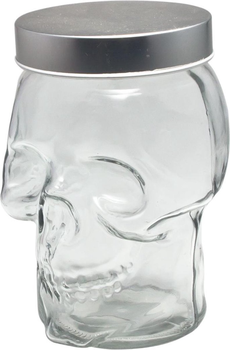 Voorraadpot - Glas/RVS - Doodshoofd - 18cm - 1200 ml