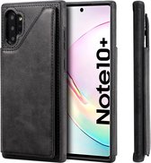 Voor Galaxy Note 10+ schokbestendig kalfsleer beschermhoes met houder en kaartsleuven en frame (zwart)