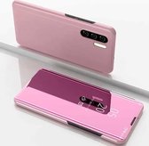 Galvaniserende spiegel horizontale flip lederen hoes voor Huawei P30 Pro, met houder (roségoud)