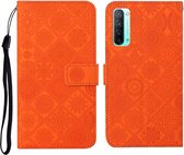 Voor OPPO Reno3 etnische stijl reliëf patroon horizontale flip lederen tas met houder & kaartsleuven & portemonnee & lanyard (oranje)