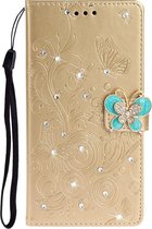 Voor Xiaomi Redmi Note 8 Pro Diamond Encrusted Butterflies Love Flowers Pattern Horizontal Flip Leather Case with Holder & Card Slots & Wallet & Lanyard (Golden)