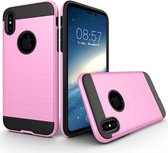 Voor iPhone X / XS geborstelde textuur TPU + pc Dropproof beschermende achterkant van de behuizing (roze)