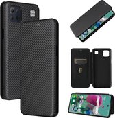 Voor LG K92 5G Koolstofvezel Textuur Magnetische Horizontale Flip TPU + PC + PU lederen tas met kaartsleuf (zwart)