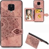 Voor Xiaomi Redmi Note 9S / Note 9 Pro / Note 9 Pro Max Mandala Reliëf Magnetische Doek PU + TPU + PC Case met Houder & Kaartsleuven & Portemonnee & Fotolijst & Riem (Rose Goud)