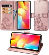 Voor Geschikt voor Xiaomi Mi Note 10 Lite Lucky Clover Pressed Flowers Pattern Leather Case met houder & kaartsleuven & portemonnee & draagriem (rose goud)