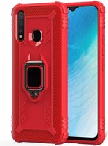 Voor Vivo Y19 (U3) koolstofvezel beschermhoes met 360 graden roterende ringhouder (rood)