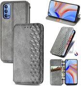 Voor OPPO Reno 4 4G Cubic Grid Pressed Horizontal Flip Magnetic PU Leather Case met houder & kaartsleuven & portemonnee (grijs)