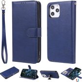 Voor iPhone 12 Pro Max 2-in-1 effen kleur afneembare PU lederen tas met kaartsleuven en magnetische houder & fotolijst & portemonnee & riem (blauw)