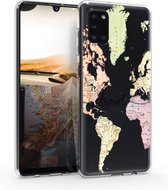 kwmobile telefoonhoesje voor Samsung Galaxy A31 - Hoesje voor smartphone in zwart / meerkleurig / transparant - Travel Wereldkaart design