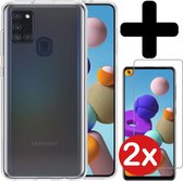 Hoesje Geschikt voor Samsung A21s Hoesje Siliconen Case Hoes Met 2x Screenprotector - Hoes Geschikt voor Samsung Galaxy A21s Hoes Cover Case - Transparant