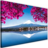 Schilderij Berg Fuji en meer, 2 maten, blauw/roze, Premium print