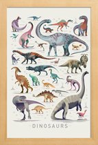JUNIQE - Poster met houten lijst Dinosauruskaart -13x18 /Kleurrijk