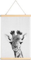JUNIQE - Posterhanger Giraffe - monochrome foto -60x90 /Grijs & Wit