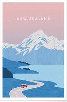 JUNIQE - Poster Retro Nieuw-Zeeland -20x30 /Blauw & Roze