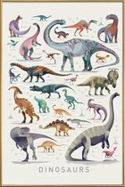 JUNIQE - Poster met kunststof lijst Dinosauruskaart -13x18 /Kleurrijk