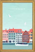 JUNIQE - Poster met houten lijst Kopenhagen - retro -60x90 /Kleurrijk