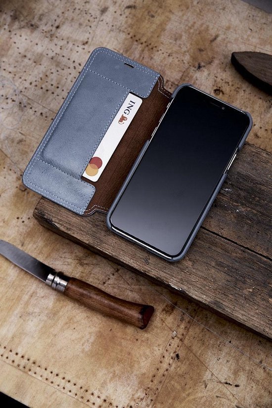 Minim Samsung Galaxy S20 Ultra Hoesje Echt Leer Book Case Blauw