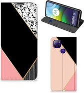 Bookcase Hoesje Motorola Moto G9 Power Smart Cover Black Pink Shapes