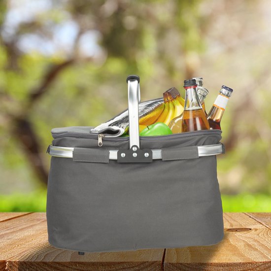 Relaxdays - cabas - panier pique-nique - panier - sac isotherme - 27 litres - gris
