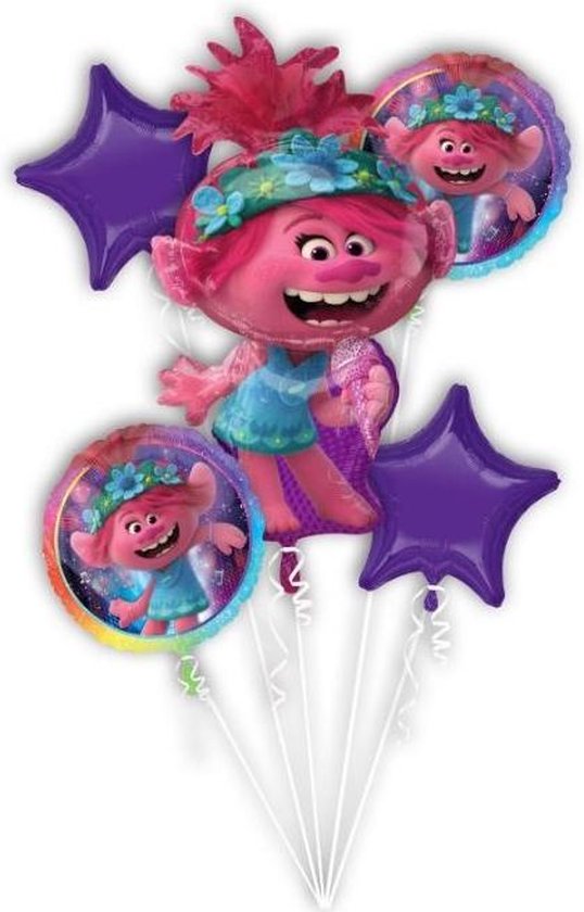 Amscan Folieballonnen Trolls Meisjes Roze/paars 5-delig