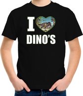 I love dino's t-shirt met dieren foto van een dino zwart voor kinderen - cadeau shirt T-Rex dino's liefhebber L (146-152)