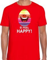 Vrolijk Paasei ei feel happy t-shirt / shirt - rood - heren - Paas kleding / outfit L