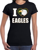 I love eagles t-shirt met dieren foto van een amerikaanse zeearend zwart voor dames - cadeau shirt adelaars liefhebber 2XL