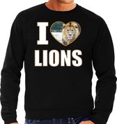 I love lions trui met dieren foto van een leeuw zwart voor heren - cadeau sweater leeuwen liefhebber XL