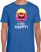 Vrolijk Paasei ei feel happy t-shirt / shirt - blauw - heren - Paas kleding / outfit S