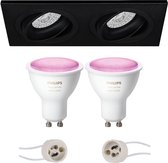 PHILIPS HUE - LED Spot Set GU10 - White and Color Ambiance - Bluetooth - Luxino Borny Pro - Inbouw Rechthoek Dubbel - Mat Zwart - Kantelbaar - 175x92mm