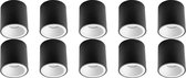 Opbouwspot 10 Pack - Luxino Cliron Pro - GU10 Fitting - Opbouw Rond - Mat Zwart/Wit - Aluminium - Verdiept - Ø90mm