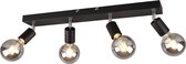 LED Plafondspot - Nitron Zuncka - E27 Fitting - 4-lichts - Rechthoek - Mat Zwart - Aluminium