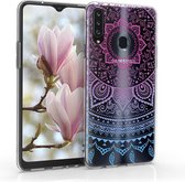 kwmobile telefoonhoesje voor Samsung Galaxy A20s - Hoesje voor smartphone in blauw / roze / transparant - Indian Sun design