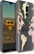 kwmobile telefoonhoesje voor Xiaomi Redmi 8 - Hoesje voor smartphone in zwart / meerkleurig / transparant - Travel Wereldkaart design