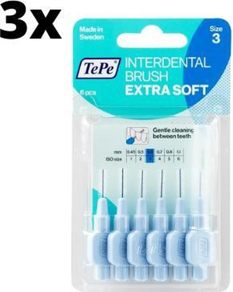 Goedkoopste TePe Extra Soft Blauw 0,60mm 3 x 6 stuks - Voordeelverpakking